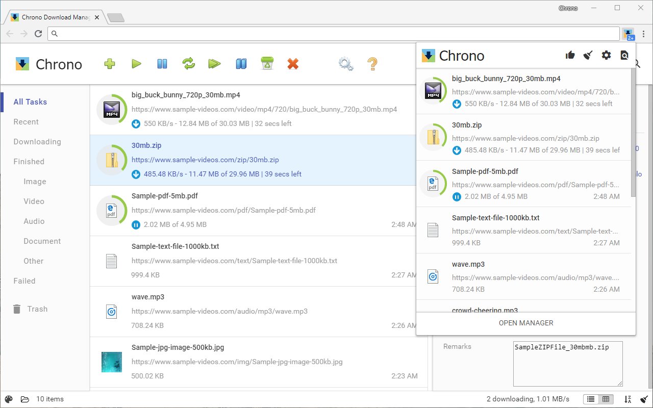 Screenshot of Chrono Download Manager